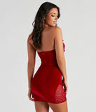 Marianna Strapless Embellished Velvet Mini  Red Prom Dress is a gorgeous pick as your 2023 prom dress or formal gown for wedding guest, spring bridesmaid, or army ball attire!