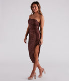 Stevie Formal Sequin Midi Brown Prom Dress is a gorgeous pick as your 2023 prom dress or formal gown for wedding guest, spring bridesmaid, or army ball attire!