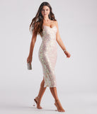 Jeanne Formal Sequin Midi Dress is a gorgeous pick as your 2024 prom dress or formal gown for wedding guests, spring bridesmaids, or army ball attire!