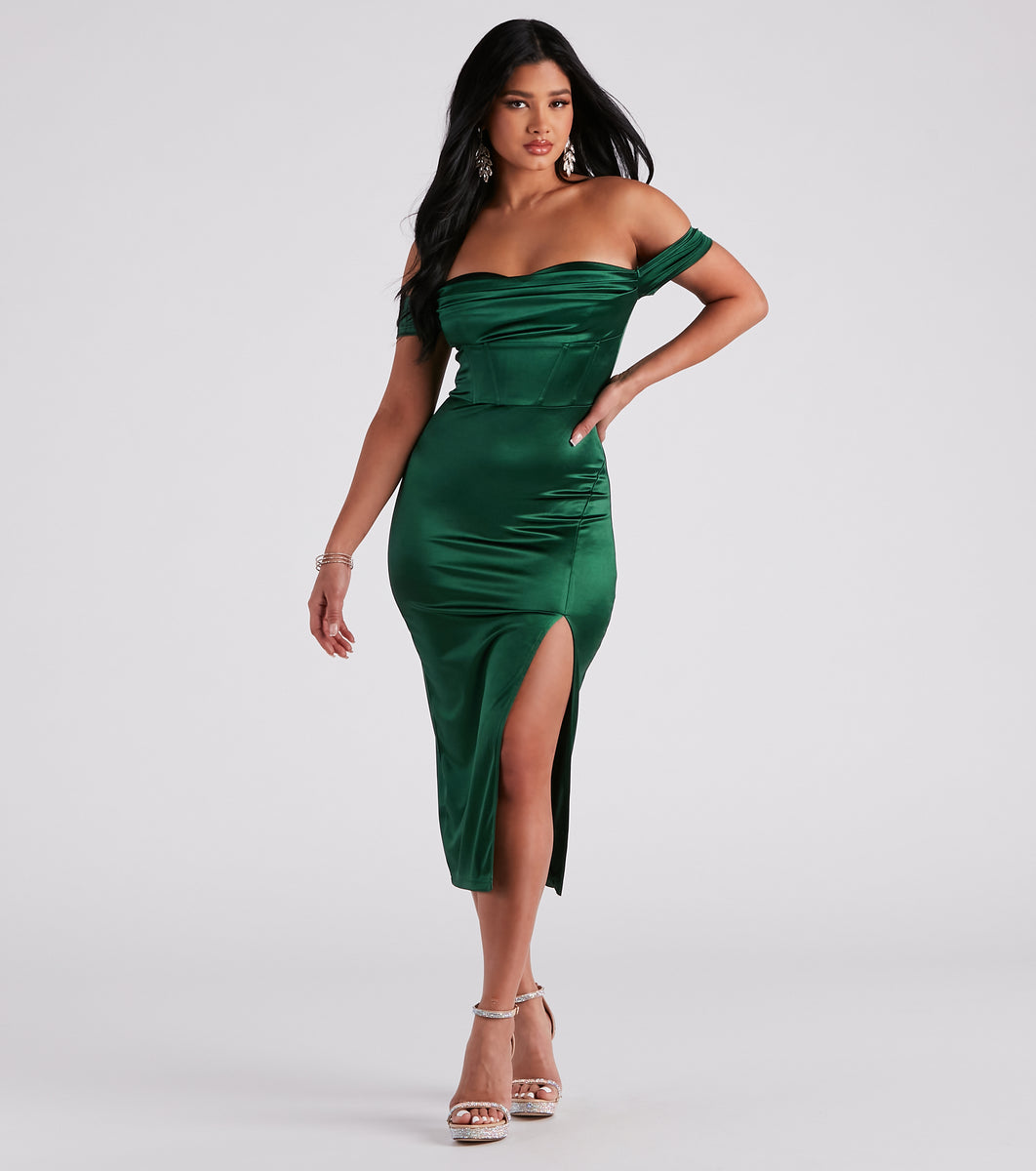 Windsor Kathryn Formal Satin Corset Midi Dress