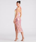 Avery Formal Sequin Cowl Halter Midi Dress