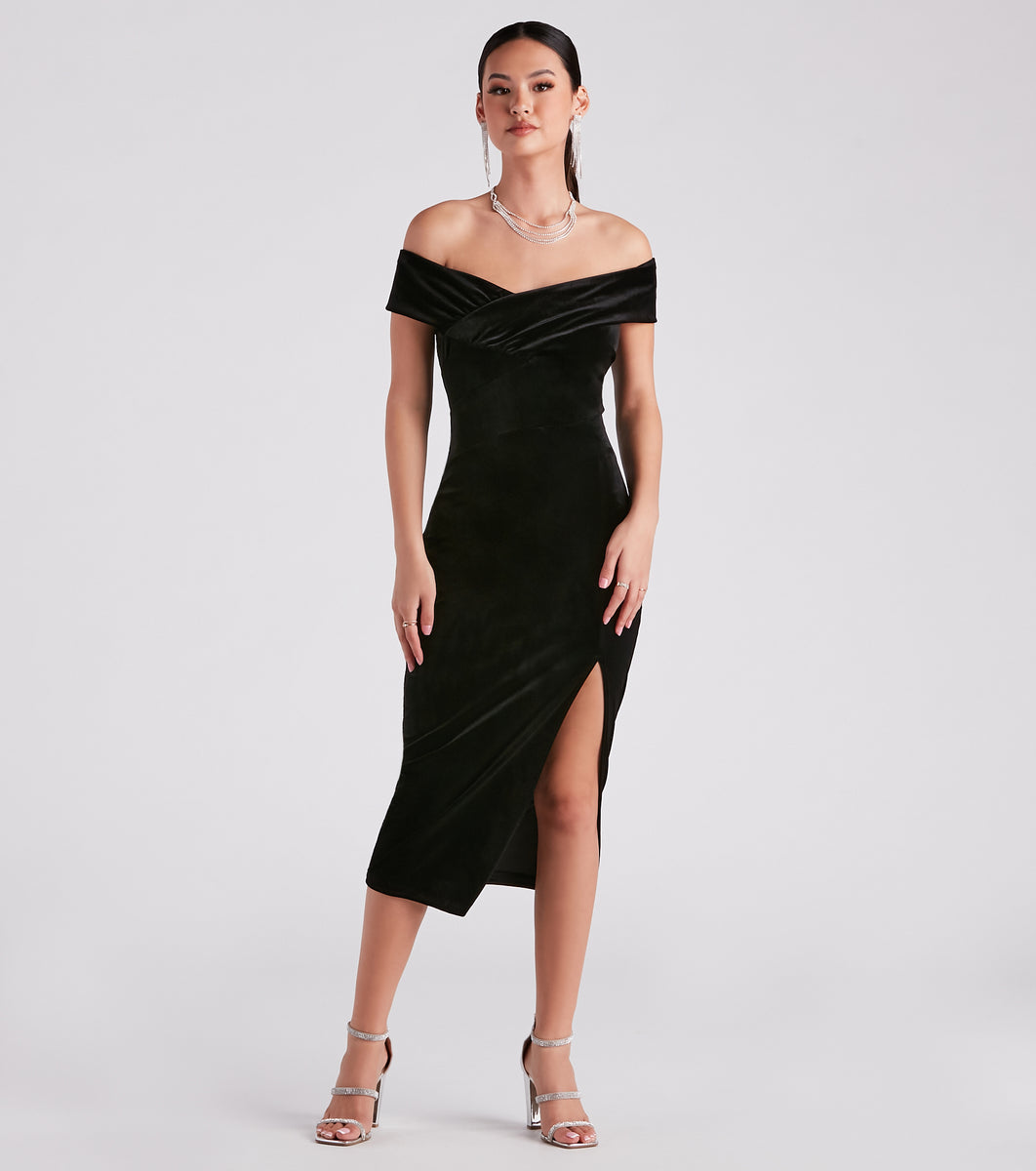 Mary Off-The-Shoulder Velvet Midi Dress