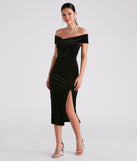 Mary Off-The-Shoulder Velvet Midi Dress creates the perfect spring wedding guest dress or cocktail attire with stylish details in the latest trends for 2023!