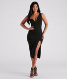 Cathy Formal Crepe Slit Midi Dress creates the perfect summer wedding guest dress or cocktail party dresss with stylish details in the latest trends for 2023!