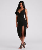 Cathy Formal Crepe Slit Midi Dress creates the perfect summer wedding guest dress or cocktail party dresss with stylish details in the latest trends for 2023!