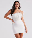 Anabelle Feather Corset Party  White Prom Dress is a gorgeous pick as your 2023 prom dress or formal gown for wedding guest, spring bridesmaid, or army ball attire!