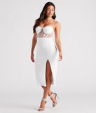 Destiny Formal Bustier Midi Dress is a gorgeous pick as your 2024 prom dress or formal gown for wedding guests, spring bridesmaids, or army ball attire!