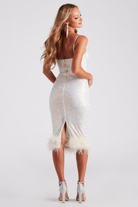 sequin feather midi dress Feather Detail Sequin Midi Dress Pink