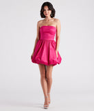 Susie Strapless Skater Bubble Hem  Pink Prom Dress is a gorgeous pick as your 2023 prom dress or formal gown for wedding guest, spring bridesmaid, or army ball attire!