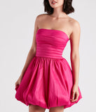 Susie Strapless Skater Bubble Hem  Pink Prom Dress is a gorgeous pick as your 2023 prom dress or formal gown for wedding guest, spring bridesmaid, or army ball attire!