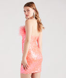 Mae Strapless Feather Sequin Party Dress is a gorgeous pick as your summer formal dress for wedding guests, bridesmaids, or military birthday ball attire!