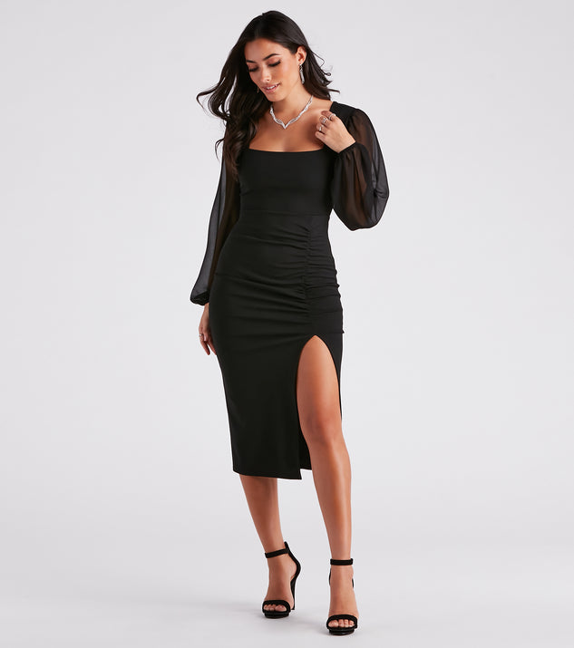 Marjorie Formal Chiffon Sleeve Midi Dress provides a stylish spring wedding guest dress, the perfect dress for graduation, or a cocktail party look in the latest trends for 2024!