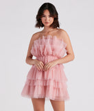 Alisa Glitter Tulle Short Party  Pink Prom Dress is a gorgeous pick as your 2023 prom dress or formal gown for wedding guest, spring bridesmaid, or army ball attire!