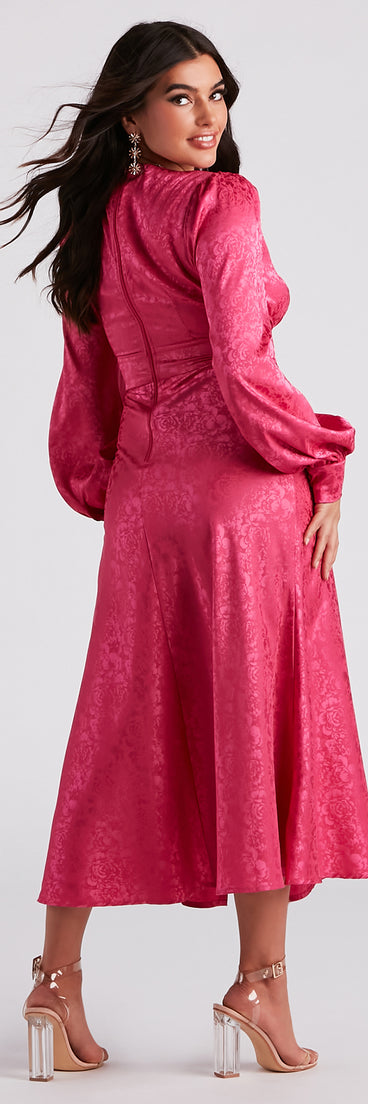 Kacy Formal Satin Cutout Midi Dress creates the perfect summer wedding guest dress or cocktail party dresss with stylish details in the latest trends for 2023!