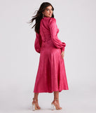 Kacy Formal Satin Cutout Midi Dress creates the perfect summer wedding guest dress or cocktail party dresss with stylish details in the latest trends for 2023!