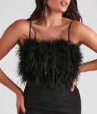 The Lindsey Marabou Crepe Short Dress is a unique party dress to help you create a look for work parties, birthdays, anniversaries, or your next 2023 celebration!