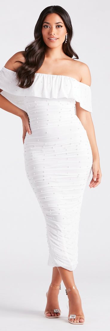 Julia Formal Faux Pearl Off-The-Shoulder Dress