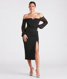 Jolene Formal Chiffon Off-The-Shoulder Dress creates spring wedding guest dress with stylish details, the perfect midi dress for graduation, or for a cocktail party look in the latest midi-length trends for 2024!