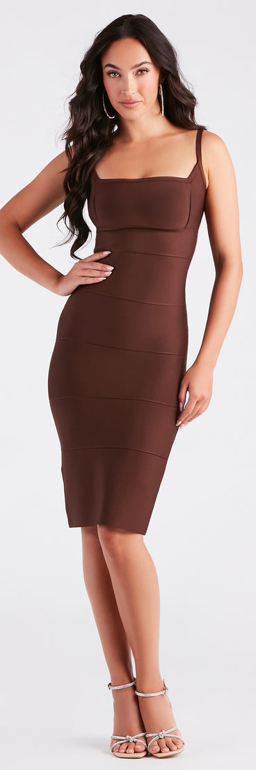 Annika Formal Mid-Length Bandage Dress is a gorgeous pick as your 2024 prom dress or formal gown for wedding guests, spring bridesmaids, or army ball attire!