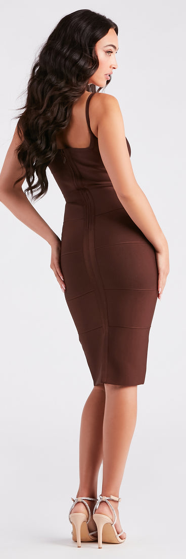 Annika Formal Mid-Length Bandage Dress is a gorgeous pick as your 2024 prom dress or formal gown for wedding guests, spring bridesmaids, or army ball attire!