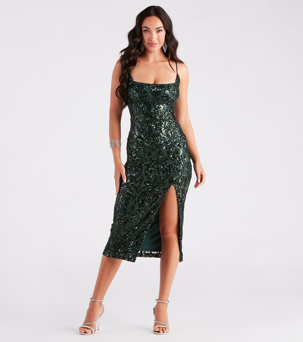 Kourt Formal Sequin Lace-Up Midi Dress