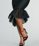 The midi dress length on the Avamarie Formal Bandage Tulle Midi Dress provides an elevated silhouette perfect for any party, occasion, or everyday styling.