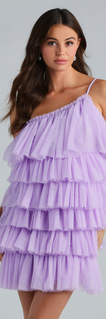 Sawyer Tulle One Shoulder A-Line Short Dress is a gorgeous pick as your 2024 prom dress or formal gown for wedding guests, spring bridesmaids, or army ball attire!