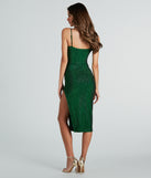 You'll be the best dressed in the Lilianna Formal Rhinestone High Slit Midi Dress as your fall formal dress with unique details for any event or party from Windsor.