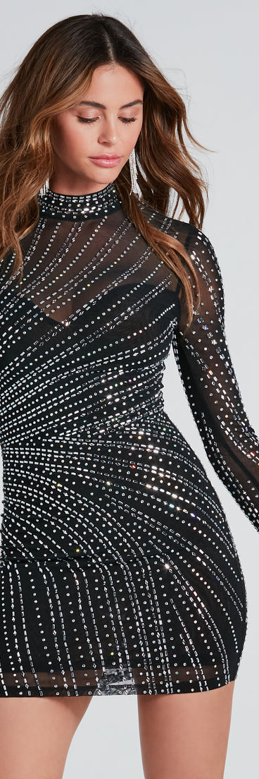 Andrea Formal Rhinestone Mock Neck Mini Dress is a gorgeous pick as your summer formal dress for wedding guests, bridesmaids, or military birthday ball attire!