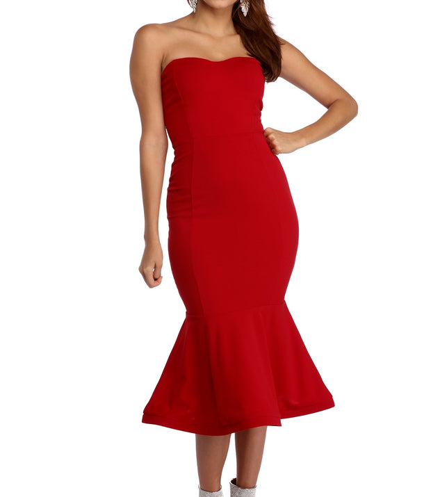 The Allison Crepe Ruffle Midi Dress is a gorgeous pick as your 2023 prom dress or formal gown for wedding guest, spring bridesmaid, or army ball attire!