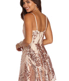 The Amira Formal Sequin Scroll Print Dress is a gorgeous pick as your 2023 prom dress or formal gown for wedding guest, spring bridesmaid, or army ball attire!