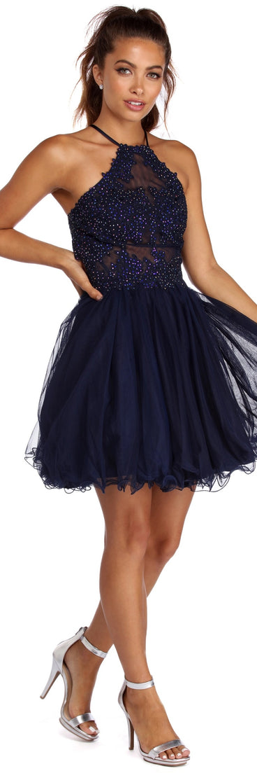Daniella Midnight Dreams Tulle Dress is a gorgeous pick as your 2024 prom dress or formal gown for wedding guests, spring bridesmaids, or army ball attire!