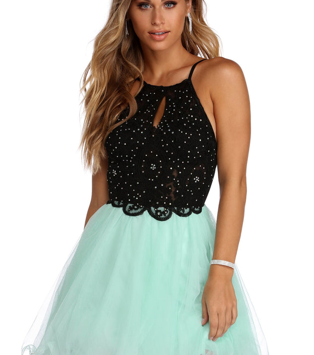 Norah Formal Rhinestone Tulle Dress is a gorgeous pick as your 2023 prom dress or formal gown for wedding guest, spring bridesmaid, or army ball attire!