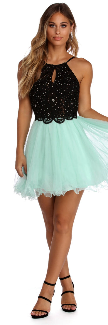 Norah Formal Rhinestone Tulle Dress is a gorgeous pick as your 2023 prom dress or formal gown for wedding guest, spring bridesmaid, or army ball attire!