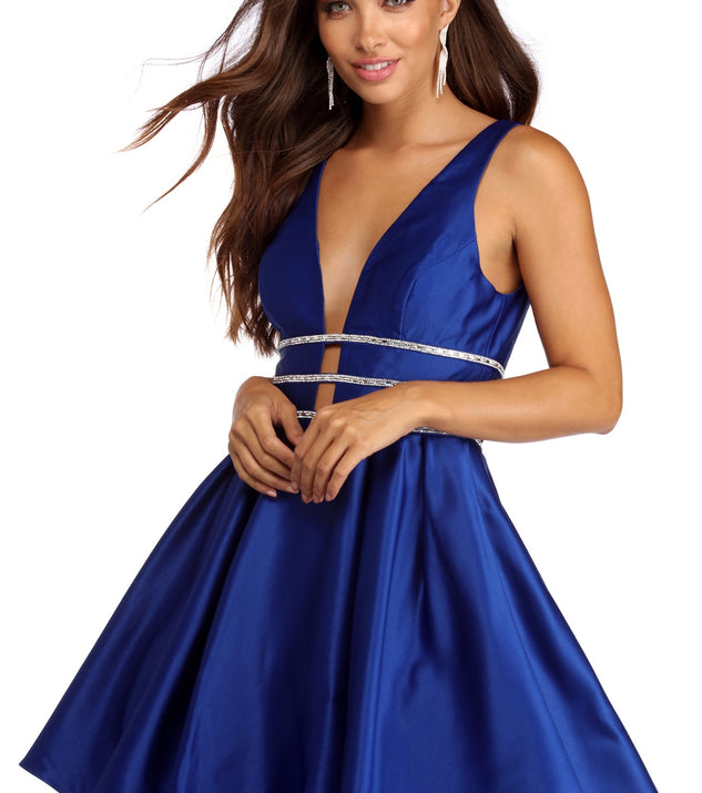 Jana Rhinestone Glamour Satin Dress is a gorgeous pick as your 2024 prom dress or formal gown for wedding guests, spring bridesmaids, or army ball attire!