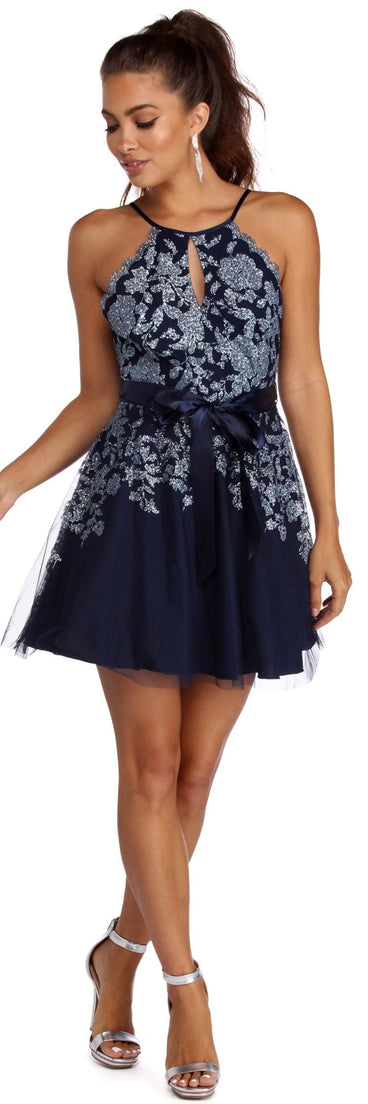 Luciana Formal Glitter Halter Dress is a gorgeous pick as your 2024 prom dress or formal gown for wedding guests, spring bridesmaids, or army ball attire!