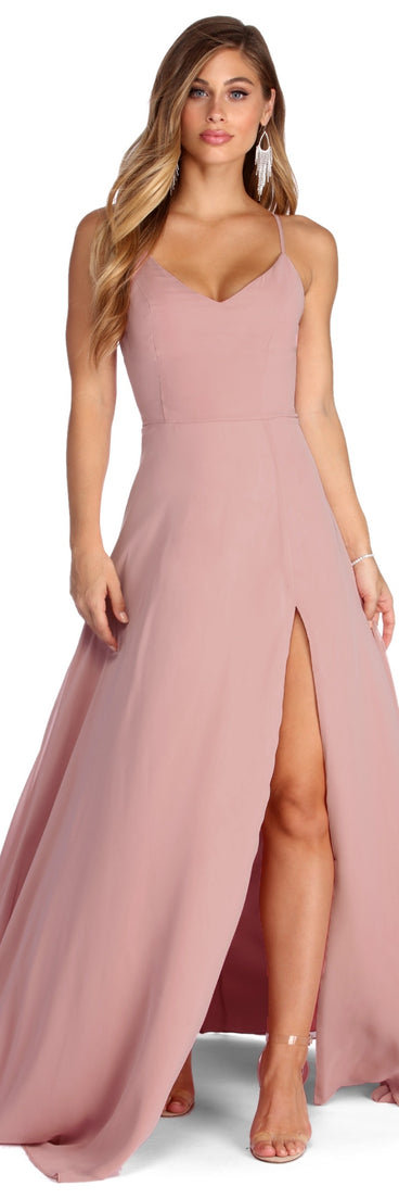 The Bethany Formal High Slit Chiffon Dress is a gorgeous pick as your 2023 prom dress or formal gown for wedding guest, spring bridesmaid, or army ball attire!