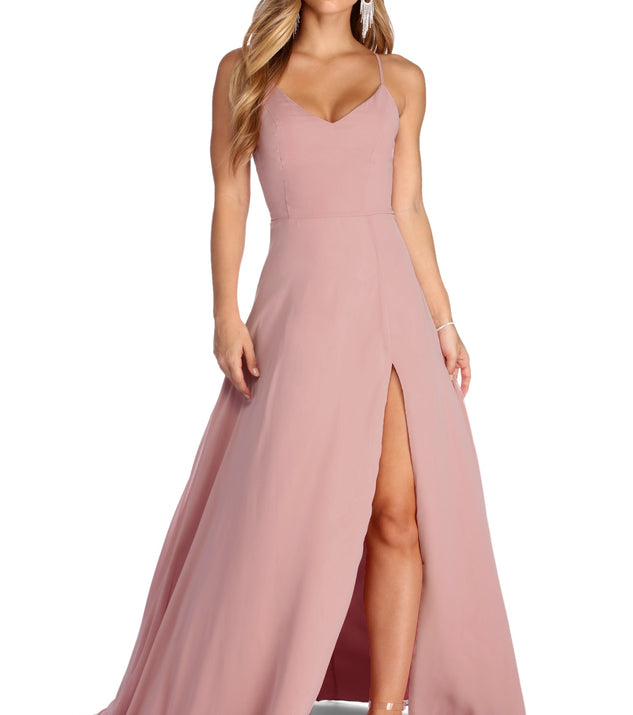 The Bethany Formal High Slit Chiffon Dress is a gorgeous pick as your 2023 prom dress or formal gown for wedding guest, spring bridesmaid, or army ball attire!