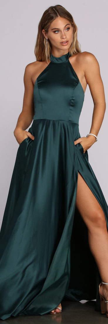 India Satin Tie Neck Gown creates the perfect summer wedding guest dress or cocktail party dresss with stylish details in the latest trends for 2023!