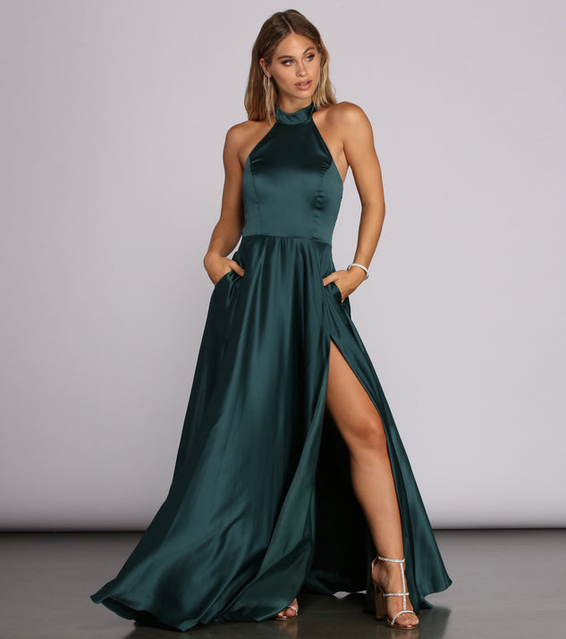 India Satin Tie Neck Gown creates the perfect summer wedding guest dress or cocktail party dresss with stylish details in the latest trends for 2023!