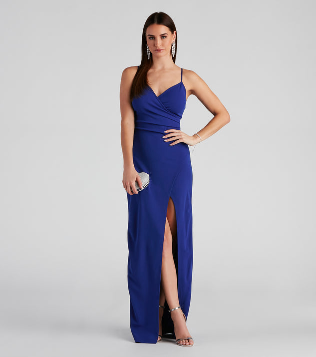 Sasha Formal High Slit Wrap Dress provides a stylish summer wedding guest dress, the perfect dress for graduation, or a cocktail party look in the latest trends for 2024!