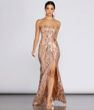 The Ines Strapless Sequin Slit Gown is a gorgeous pick as your 2023 prom dress or formal gown for wedding guest, spring bridesmaid, or army ball attire!