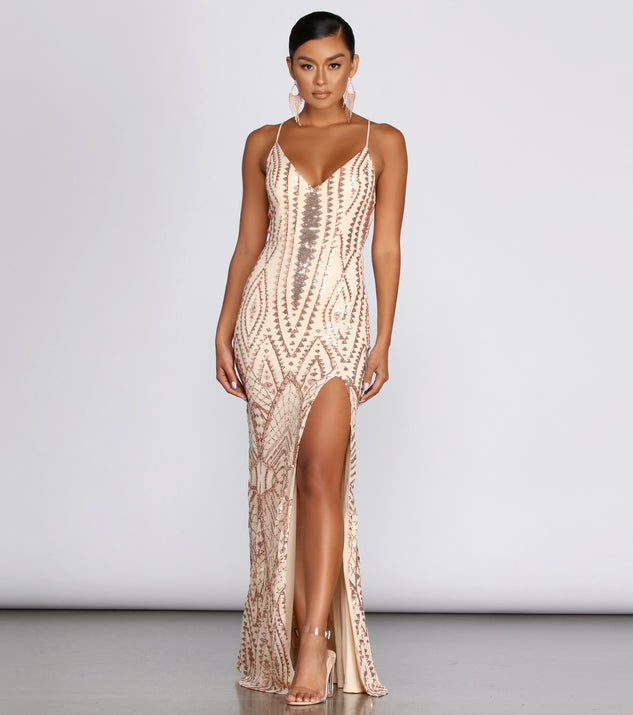 Caressa Sequin Evening Gown creates the perfect summer wedding guest dress or cocktail party dresss with stylish details in the latest trends for 2023!