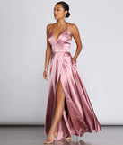 The Ellie Formal Satin High Slit Dress is a gorgeous pick as your 2023 prom dress or formal gown for wedding guest, spring bridesmaid, or army ball attire!