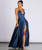 Ellie Formal Satin High Slit Dress creates the perfect summer wedding guest dress or cocktail party dresss with stylish details in the latest trends for 2023!