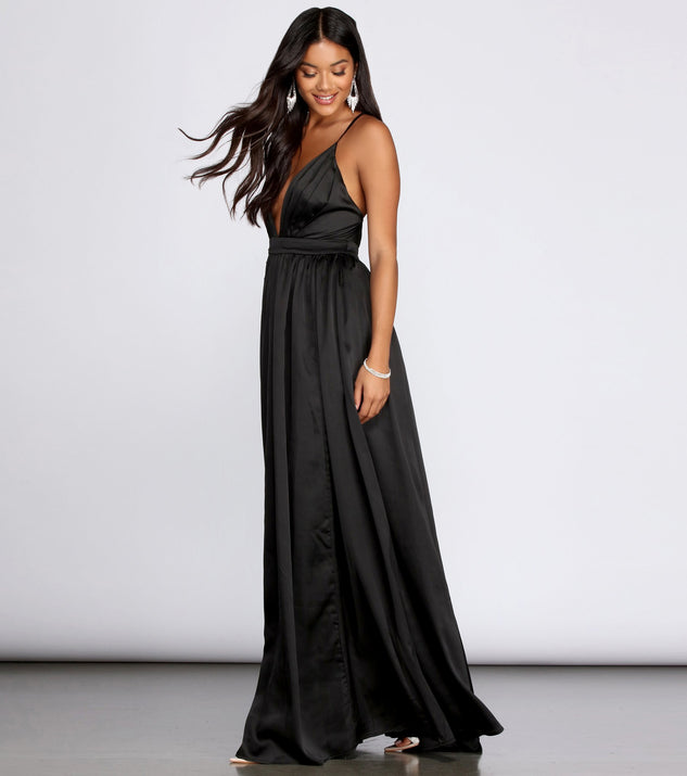 Nerissa Pleated Satin Gown is a gorgeous pick as your 2023 prom dress or formal gown for wedding guest, spring bridesmaid, or army ball attire!