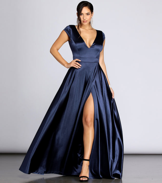 The Alena Satin Gown is a gorgeous pick as your 2023 prom dress or formal gown for wedding guest, spring bridesmaid, or army ball attire!