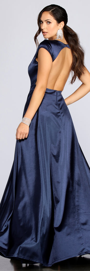 The Alena Satin Gown is a gorgeous pick as your 2023 prom dress or formal gown for wedding guest, spring bridesmaid, or army ball attire!