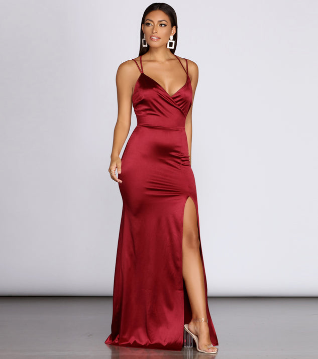 The Chelsea Satin High Slit Dress is a gorgeous pick as your 2023 prom dress or formal gown for wedding guest, spring bridesmaid, or army ball attire!
