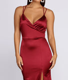 The Chelsea Satin High Slit Dress is a gorgeous pick as your 2023 prom dress or formal gown for wedding guest, spring bridesmaid, or army ball attire!